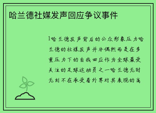 哈兰德社媒发声回应争议事件